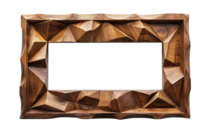 A wooden frame with a triangle shape. The frame is brown and has a natural texture. The frame is empty, with no picture or decoration inside. The frame is simple and elegant, with a minimalist design png