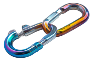 A colorful chain with a silver bolt in the middle. The chain is twisted and has a rainbow effect png