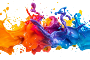 uma colorida respingo do pintura com uma arco Iris do cores. a cores estão vibrante e audacioso, criando uma sentido do energia e excitação. a Espirrar do pintura parece para estar dentro movimento png