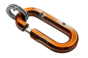 A metal object with a hook on the end. It is orange in color. The hook is attached to a chain png