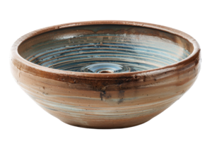 A large bowl with a blue and brown swirl pattern. The bowl is made of clay and has a shiny finish png