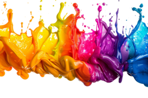 uma colorida respingo do pintura com uma arco Iris do cores. a cores estão brilhante e vibrante, criando uma sentido do energia e excitação. a Espirrar do pintura parece para estar dentro movimento png