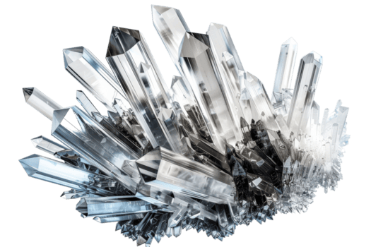 un grande cristal formación con muchos pequeño cristales incrustado en él. el cristales son claro y brillante, dando el impresión de un hermosa y intrincado pedazo de Arte. escena es uno de preguntarse y temor png