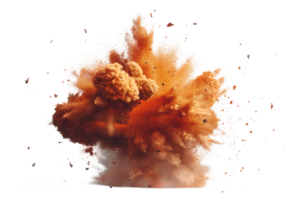 A large explosion of sand and dust is depicted in the image. The explosion is so powerful that it has created a cloud of debris that is scattered all over the scene. Scene is intense and chaotic png