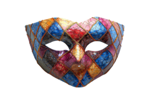 A colorful mask with a diamond pattern. The mask is made of different colored materials and has a gold trim png