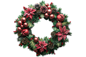A wreath with red and green decorations png