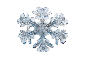 A snowflake is shown in a clear, frosty state. The image is white and the snowflake is the main focus png