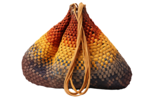 A colorful bag with a brown handle. The bag is made of a variety of colors and has a unique design png