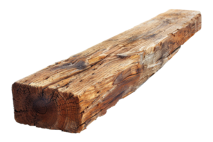 A long piece of wood with a few cracks and splinters. It is brown in color. The wood appears to be old and weathered png