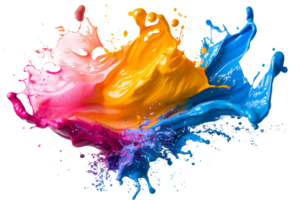 uma respingo do pintura com uma arco Iris do cores. a cores estão brilhante e vibrante, criando uma sentido do energia e excitação. a Espirrar do pintura é caótico e imprevisível png