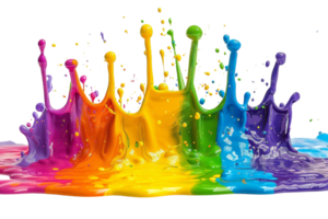 uma respingo do pintura com uma arco Iris do cores. a cores estão vibrante e a Espirrar parece gostar uma aceno. conceito do criatividade e liberdade, Como E se a pintura é a expressão do a do artista emoções png