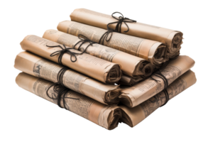 A stack of old newspapers with black strings tied to them. The stack is piled on top of each other png