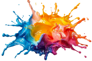 uma respingo do pintura com uma arco Iris do cores. a cores estão brilhante e vibrante, criando uma sentido do energia e excitação. a Espirrar do pintura é caótico e imprevisível png