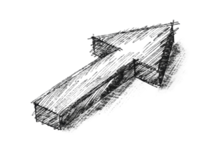 A pencil drawing of a cross with a sharpened point. The cross is drawn in black and white, and the point of the arrow is drawn in a lighter shade of black. Concept of focus and precision png