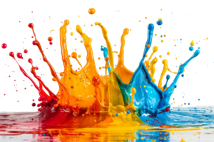 uma respingo do pintura com uma arco Iris do cores. a cores estão brilhante e vibrante, criando uma sentido do energia e excitação. a respingo do pintura é dentro a ar, sugerindo movimento e açao png
