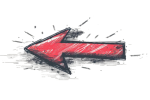 A red arrow pointing to the left. The arrow is drawn in a sketchy style, giving it a somewhat rough and unfinished appearance png