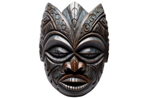 A wooden mask with a face on it. The mask is made of wood and has a brown color png