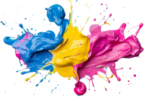 uma respingo do pintura com azul, amarelo e Rosa cores. a cores estão brilhante e vibrante, criando uma sentido do energia e excitação. a Espirrar do pintura é caótico e imprevisível png