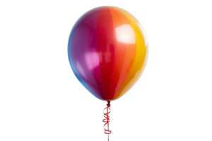 A large, colorful balloon with a red string. The balloon is a rainbow and is floating in the air png