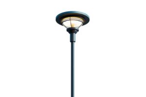 Black modern streetlight against transparent background. illuminating the area. Ideal image for urban, infrastructure, and minimalistic themes. png