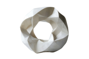 A white paper sculpture of a circle with a spiral inside. The sculpture is made of paper and has a unique design png