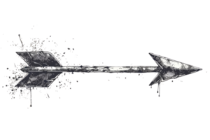 Digital illustration of a silver metal arrow, isolated on a transparent background. representing direction, guidance, and precision. png