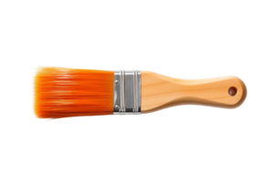 High-quality paintbrush with wooden handle and orange bristles, ideal for painting and DIY projects, isolated on transparent background. png