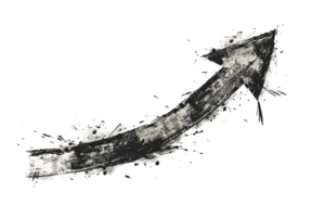 A black and white arrow pointing upwards. The arrow is blurry and has a splatter of paint on it png