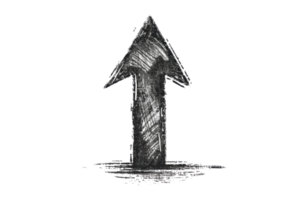 Hand-drawn black and white upward arrow sketch on a transparent background, symbolizing direction, growth, and progress. png