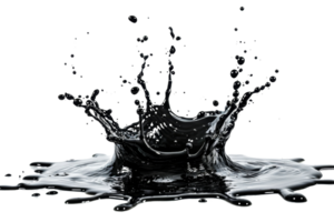 High-definition image of black liquid splash, ideal for creative design, abstract art, scientific illustrations, backgrounds, and various projects. png