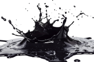 Dramatic splash of black liquid captured mid-air, creating an intense and dynamic visual with high contrast and energy. png