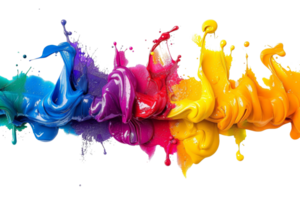 uma colorida pintura Espirrar com uma arco Iris do cores. a Espirrar é muito abstrato e tem uma muitos do energia. a cores estão brilhante e audacioso, e a Espirrar parece para estar dentro movimento png