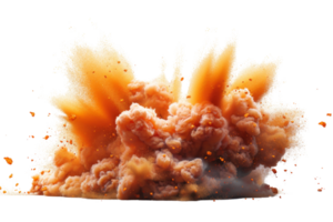 A large explosion of orange and brown dust and debris. The explosion is so powerful that it has created a cloud of dust and debris that is covering the ground. The scene is chaotic and destructive png