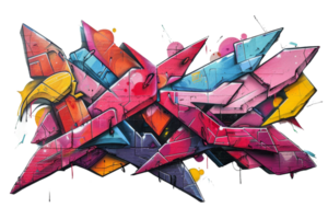 A colorful graffiti with a pink and yellow arrow. The graffiti is made up of different colors and shapes, and it is a piece of art png