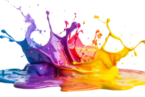 uma respingo do pintura com uma arco Iris do cores. a cores estão brilhante e vibrante, criando uma sentido do energia e excitação. a Espirrar do pintura é ainda molhado, dando a impressão do movimento png