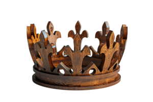 A wooden crown with a lot of detail and a lot of gold. It looks like it is from a fairy tale png