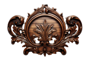 A wooden frame with a leafy design on it. The frame is brown and has a lot of detail png