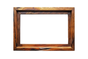 Elegant wooden picture frame with a rustic design, perfect for showcasing art, photos, or memorabilia. Isolated on a transparent background. png
