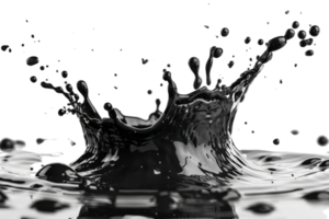 High-speed capture of black liquid splash creating dynamic shapes and texture. Perfect for abstract art and design backgrounds. png