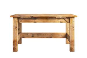 Rustic wooden table with sturdy legs and natural finish, perfect for home or office decor, adding a touch of warmth and functionality to any space. png