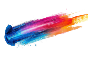 Vibrant multicolored brushstroke on transparent background. showcasing a dynamic blend of blue, pink, and orange hues in abstract art. png