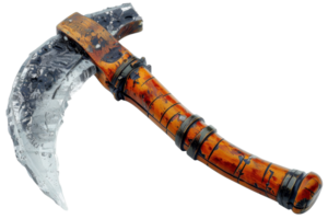 Intricately designed fantasy axe with a wooden handle and metallic blade, perfect for role-playing games, costumes, and displays. png