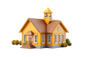 A yellow house with a clock on the front. The house is surrounded by bushes and has a bell tower on top png