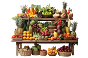 A table full of fruits and vegetables. The table is covered with a variety of fruits and vegetables, including apples, oranges, bananas, and tomatoes. The arrangement of the produce is colorful png