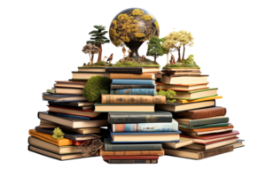 uma pilha do livros com uma globo em topo. conceito do conhecimento e aprendizado, Como bem Como a importância do preservando e partilha em formação png