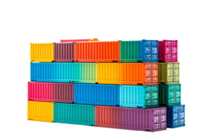 A stack of colorful shipping containers. The colors are bright and vibrant, creating a sense of energy and excitement. The containers are piled high, suggesting a busy and bustling environment png