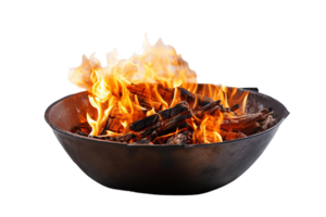 A large bowl of wood is on fire, with the flames reaching up to the top of the bowl. The fire is intense and the wood is burning brightly, creating a warm and inviting atmosphere png