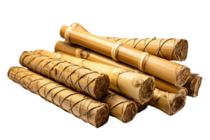 A bunch of bamboo sticks are tied together. The sticks are brown and have a woven appearance. The arrangement of the sticks creates a sense of unity and harmony png