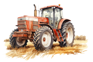 A red tractor is parked in a field. The tractor is old and rusty, and it has a lot of dirt on it png