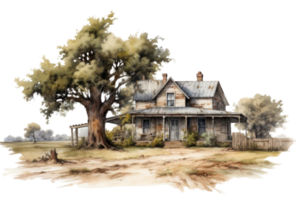 A house with a porch and a tree in front of it. The house is old and has a rustic feel png